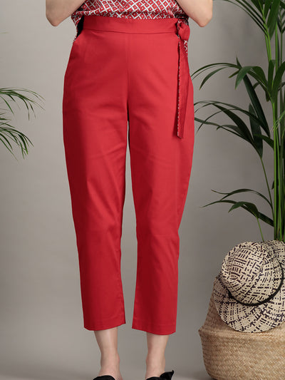 pantalon en coton rouge droit