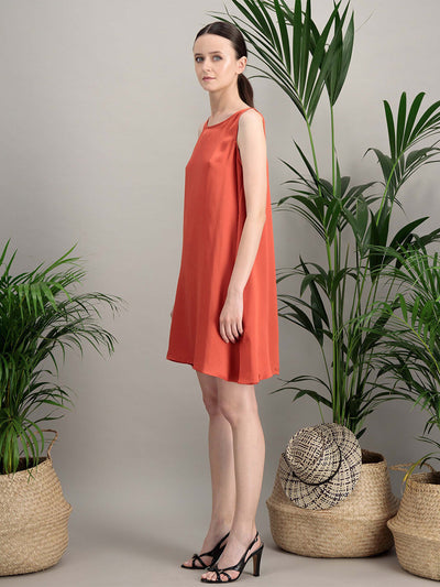 robe en soie gaufree orange sans manches