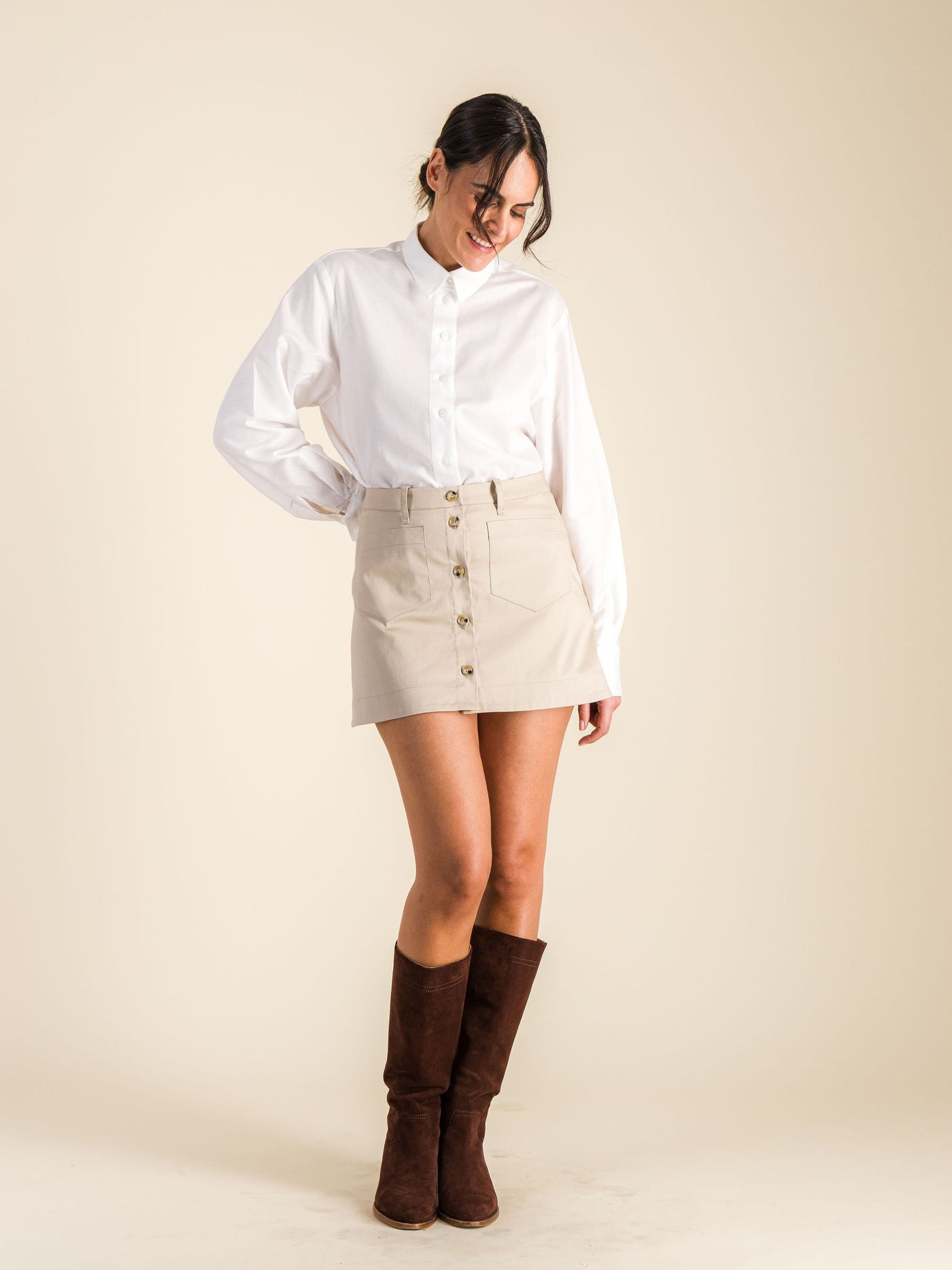 ESTHER beige cotton mini skirt