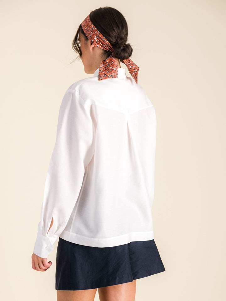 Blanc FEMME Chemise à Manches Longues en Tricot Coupe Slim Col de