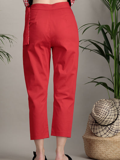 pantalon en coton rouge droit avec ceinture