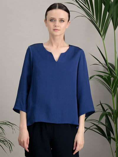 top style kurta en soie gaufrée bleu indigo
