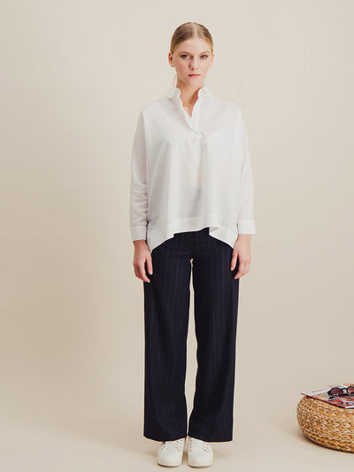 chemise oversize popeline coton blanc longue derriere courte devant manches longues