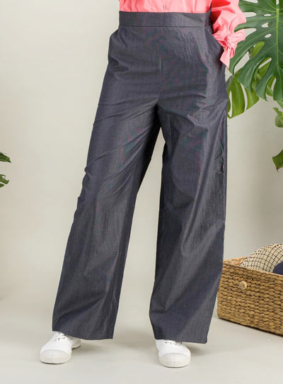Pantalon large en coton lin taille haute poche sur les côtés