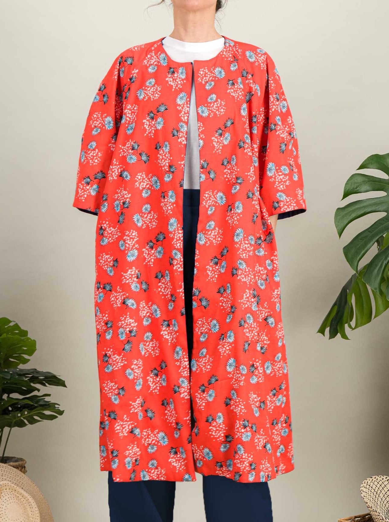 Veste façon kimono long avec des imprimés japonais