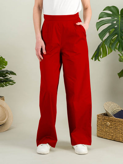 Pantalon large en coton stretch rouge