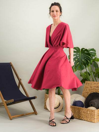 robe en popeline de coton rose croisé devant