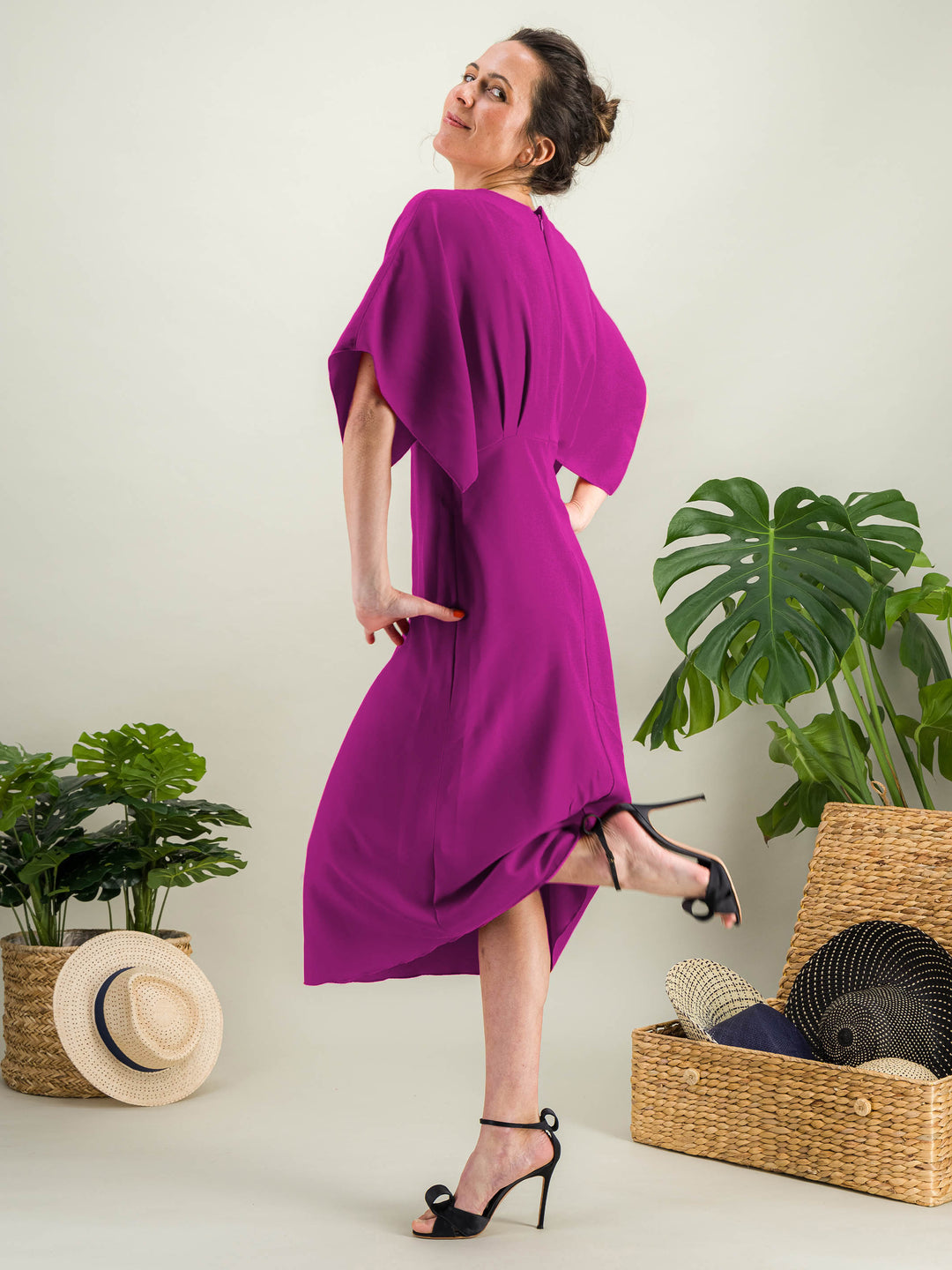 Robe cocktail en viscose manches évasées ALHAMBRA – Anahide Saint