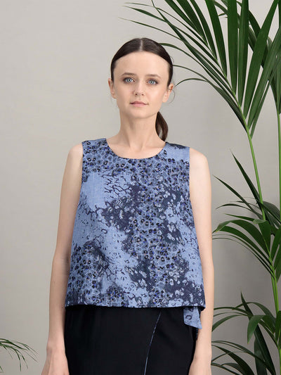 DEVOILE reversible top in navy silk cotton with red ribbon