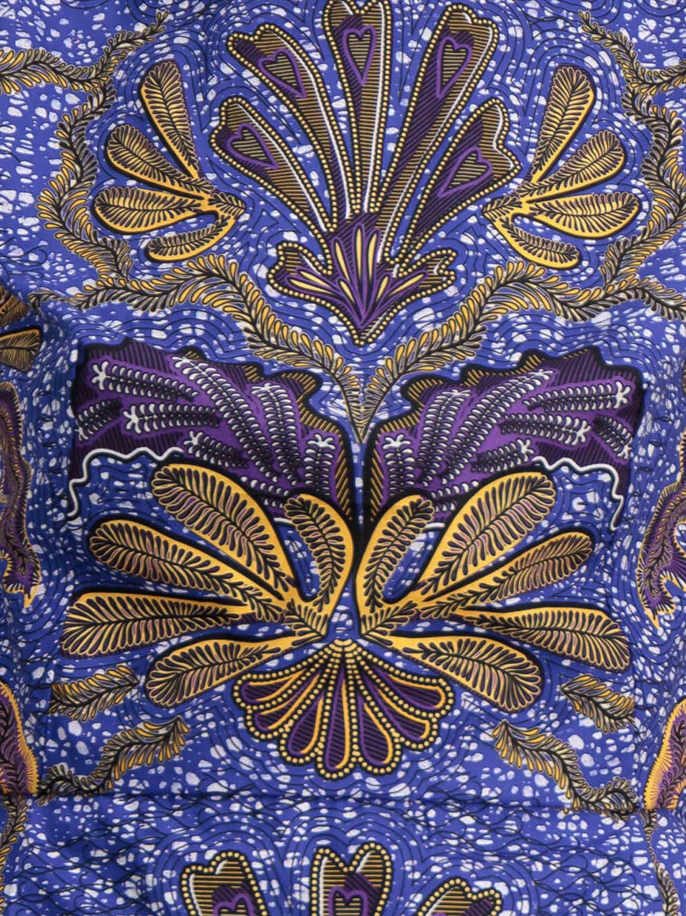 tissu de popeline d ecoton imprime wax violet et jaune avec motif place